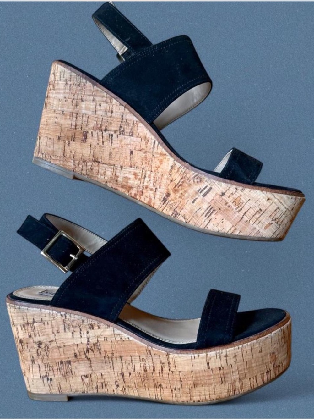 Steve Madden Black Suede Cork Platform Wedge Sandals